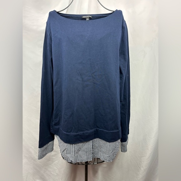 J Crew Mercantile boat neck sweatshirt with gingham layers size L - Picture 2 of 9